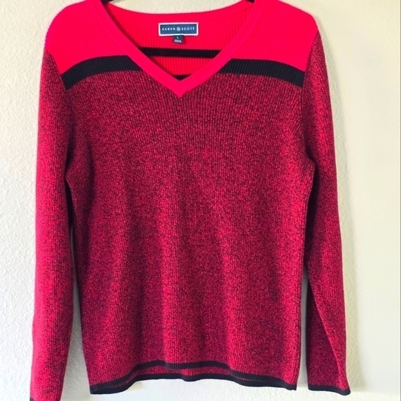 Karen Scott Sweater Womens Sz L Contrast Varsity Striped V-Neck Colorful - Picture 3 of 9